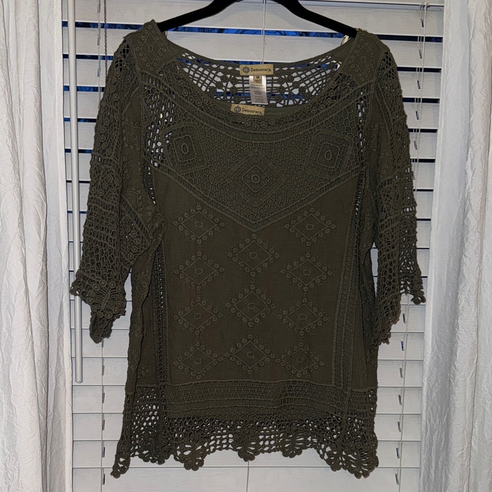 Democracy Green Crochet Blouse